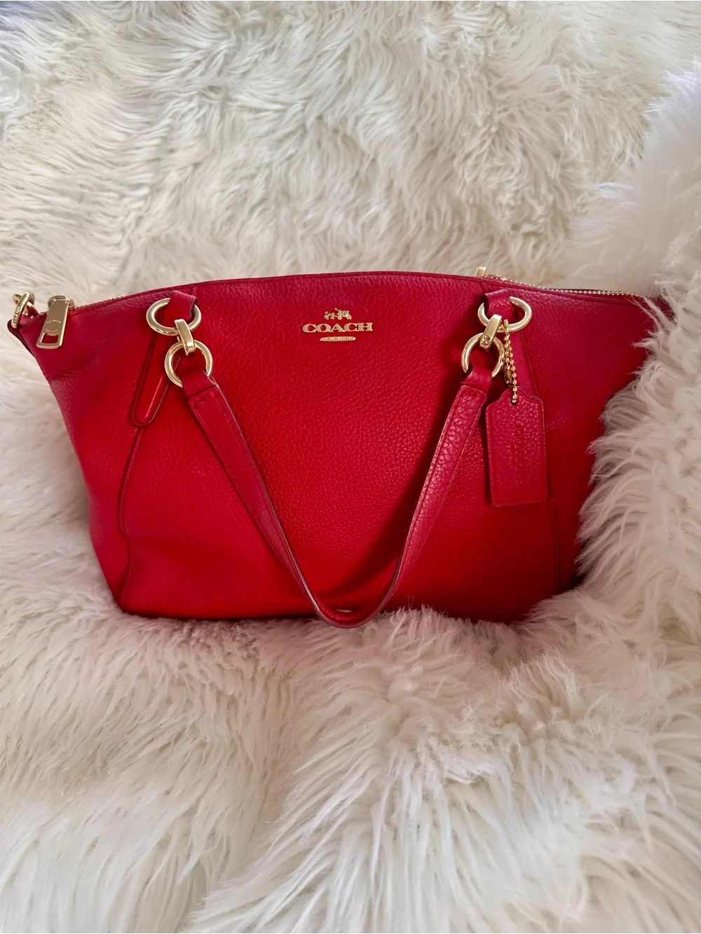 Coach Red Pebble Leather Shoulder Bag with Gold Hardware. Style G1748/F36675